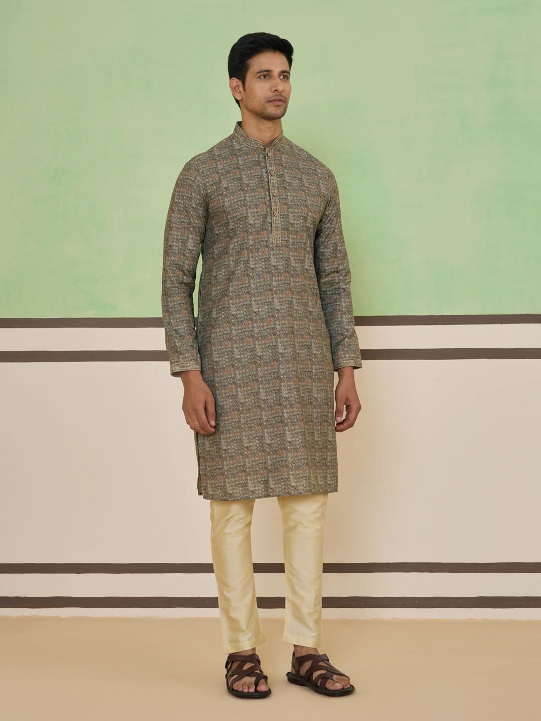 Beige Mosaic Print Kurta Set