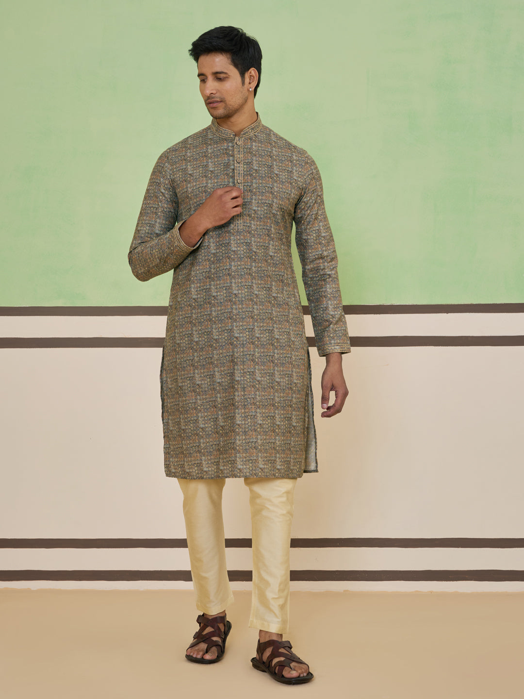 Beige Mosaic Print Kurta Set