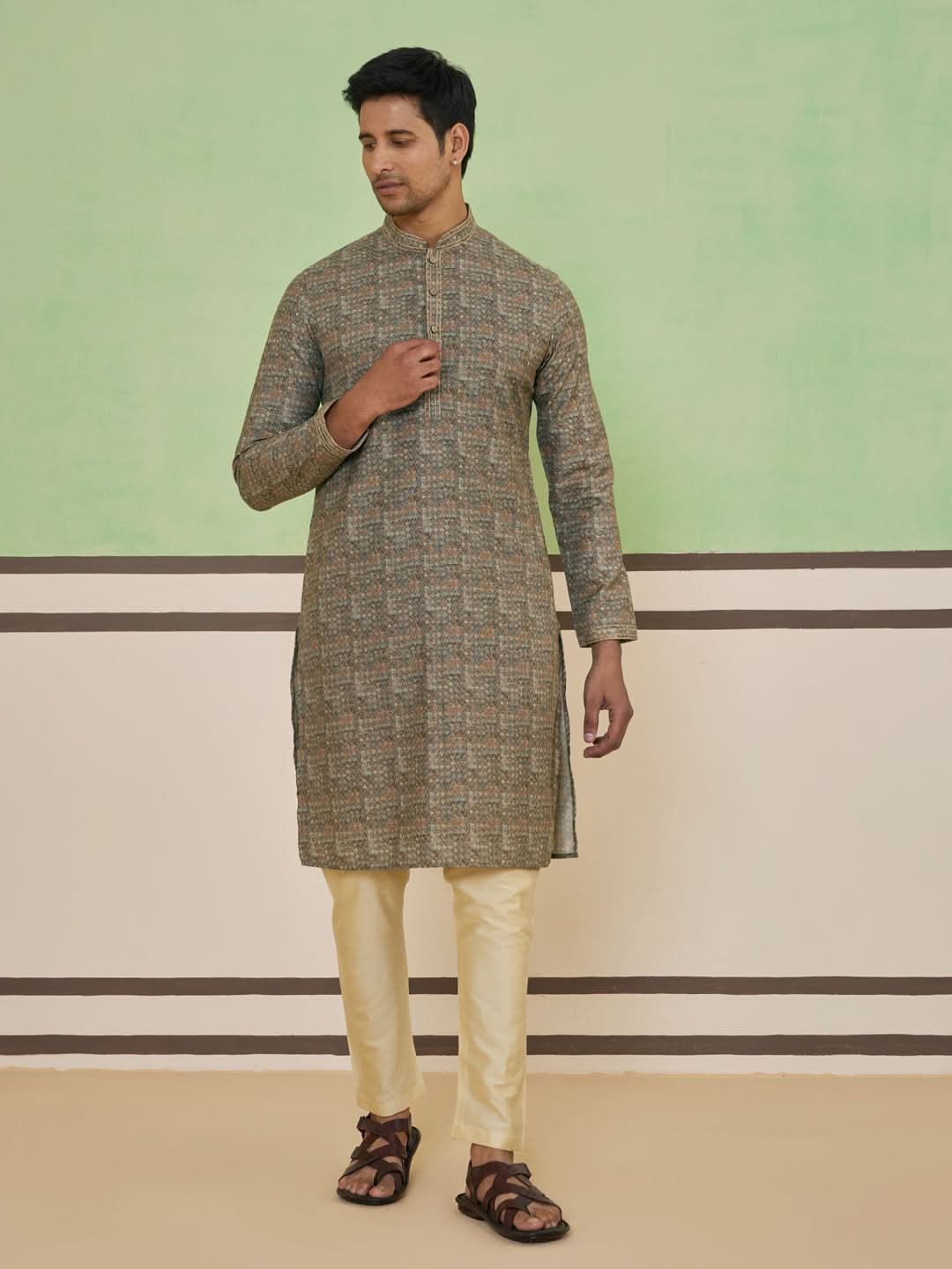 Beige Mosaic Print Kurta Set