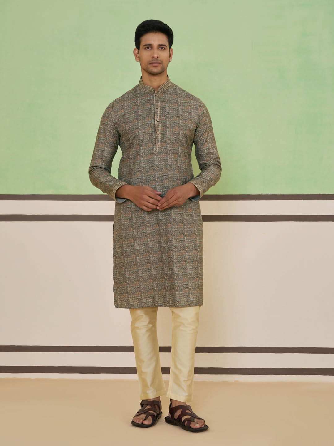 Beige Mosaic Print Kurta Set