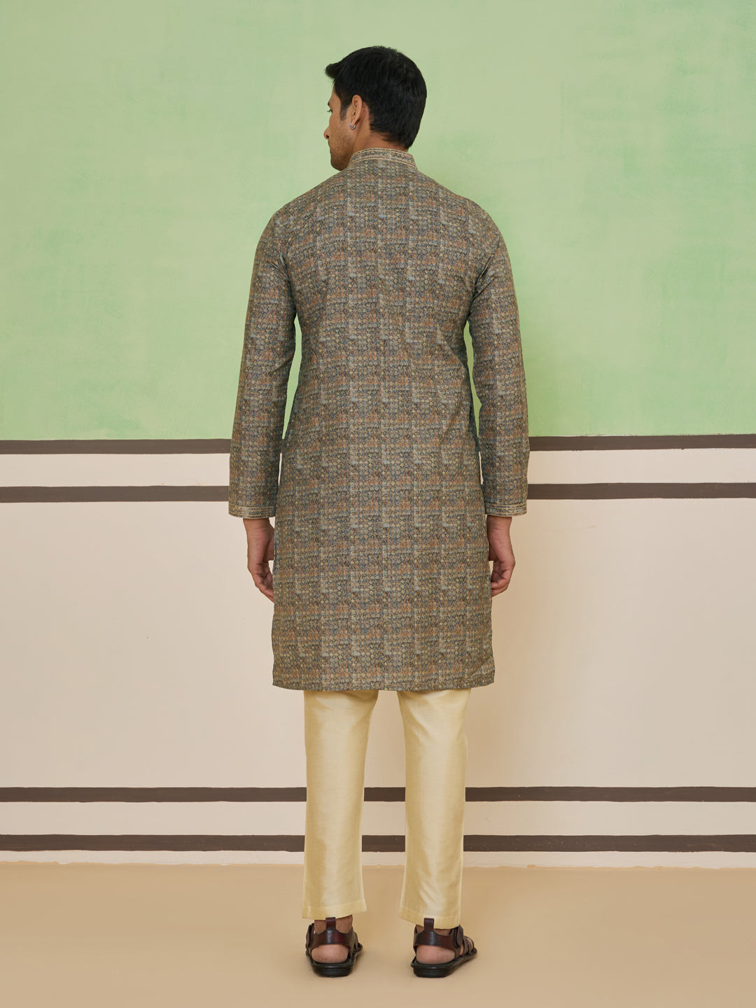 Beige Mosaic Print Kurta Set