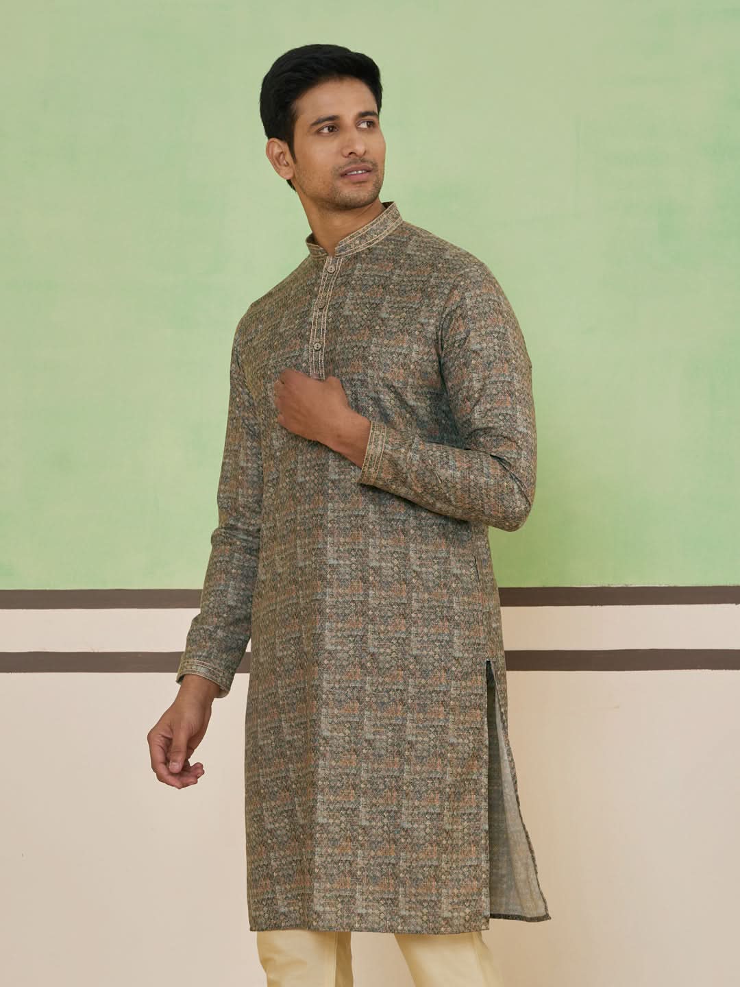 Beige Mosaic Print Kurta Set