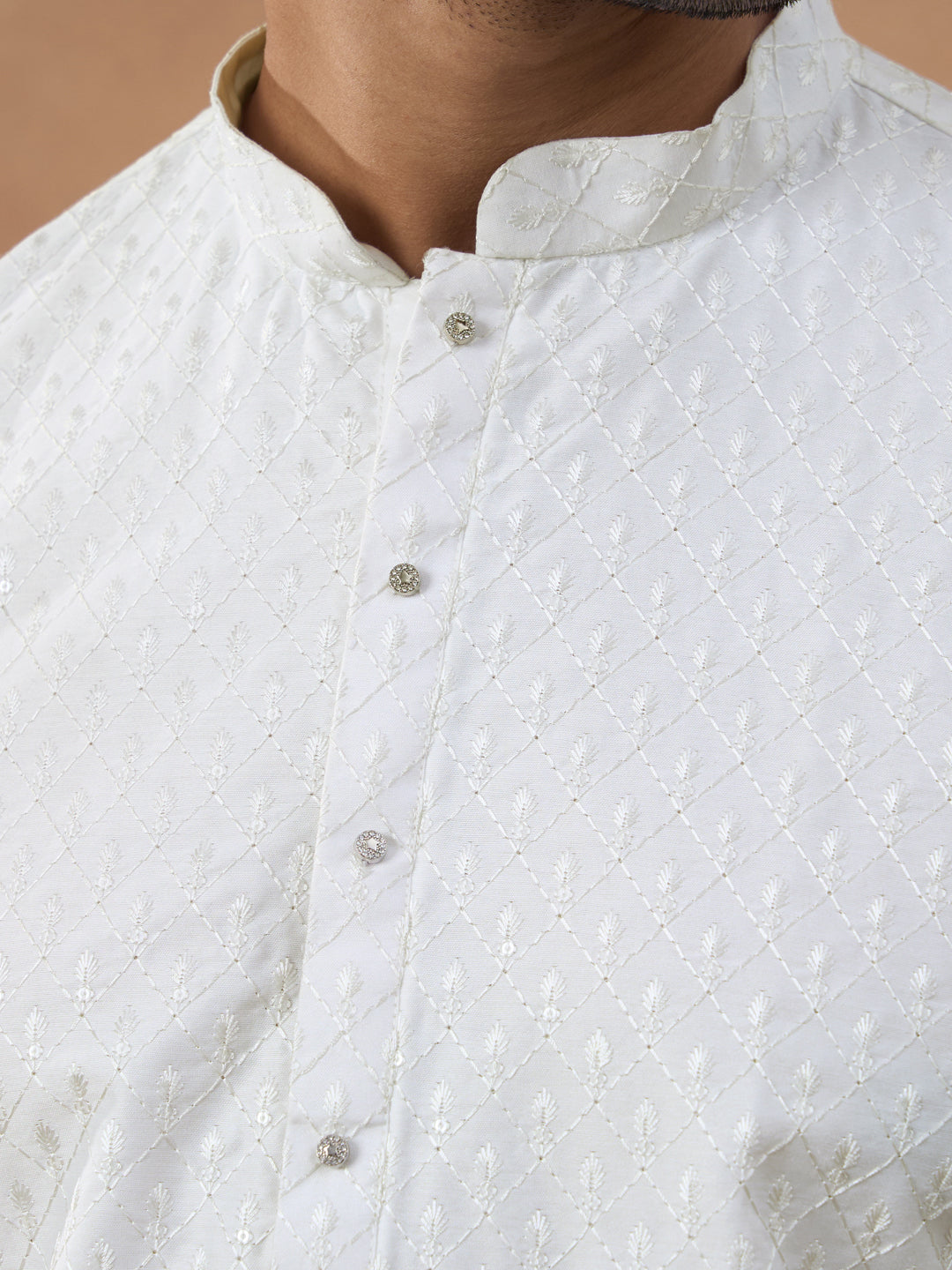 Off White Cotton Chikankari Embroidered Kurta Set