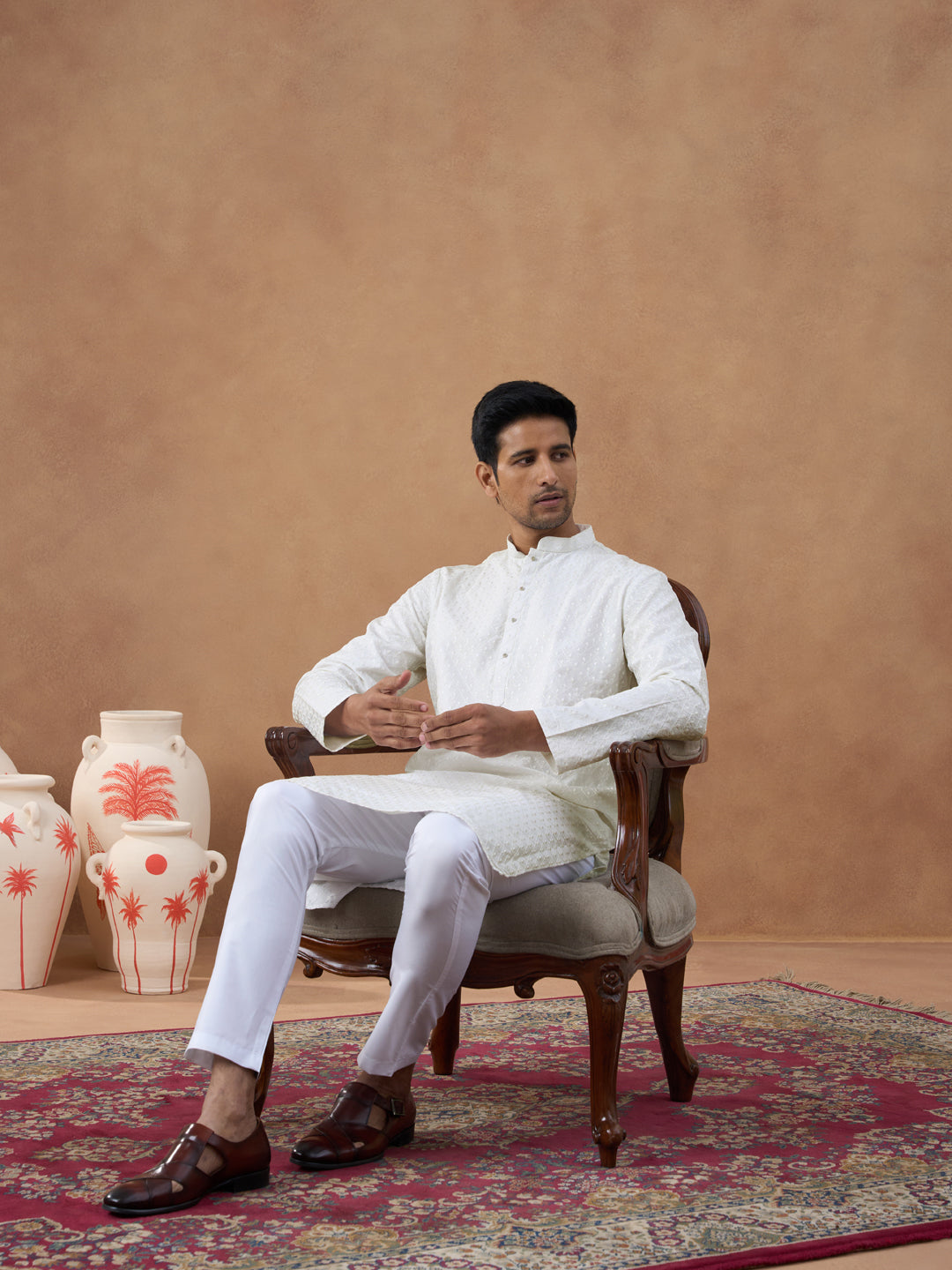 Off White Cotton Chikankari Embroidered Kurta Set