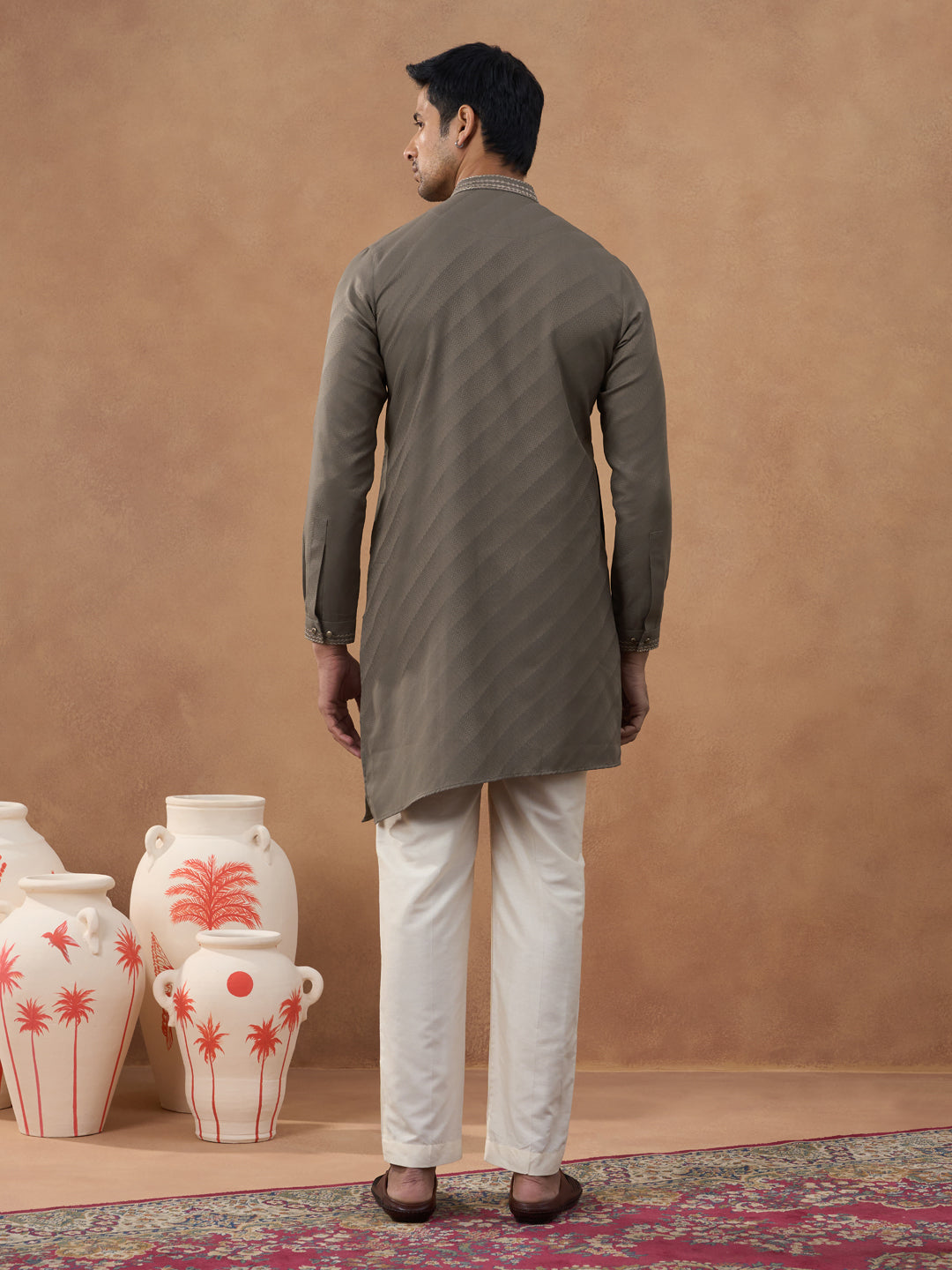 Olive Brown Self-Design Kurta Set