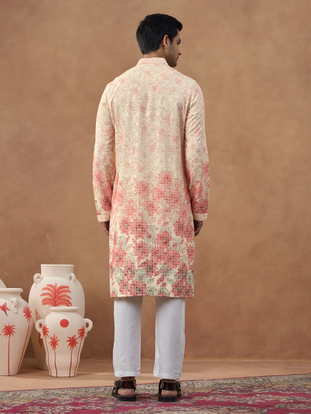 Cream Ombre Chikankari Printed Kurta Set
