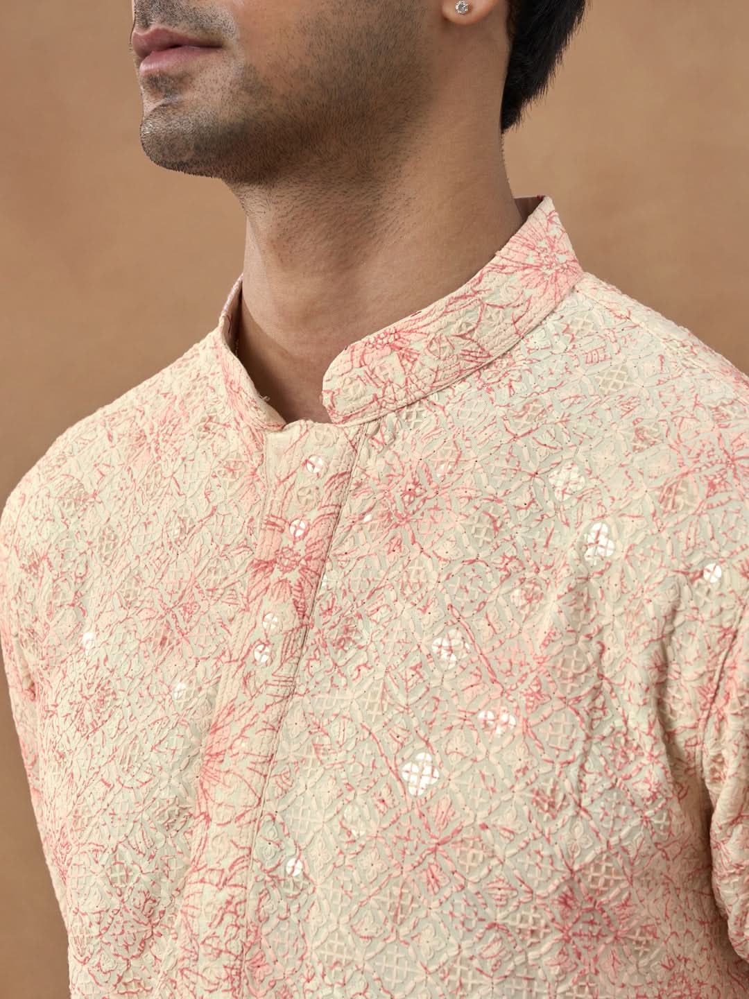 Cream Ombre Chikankari Printed Kurta Set