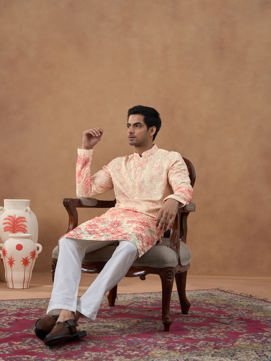Cream Ombre Chikankari Printed Kurta Set