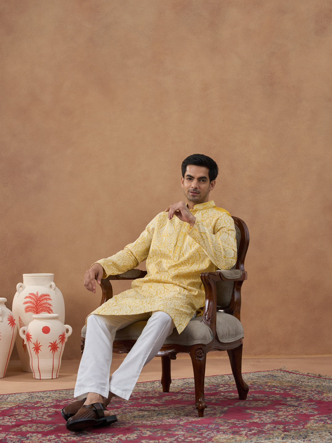 Yellow Paisley Embroidered Kurta Set