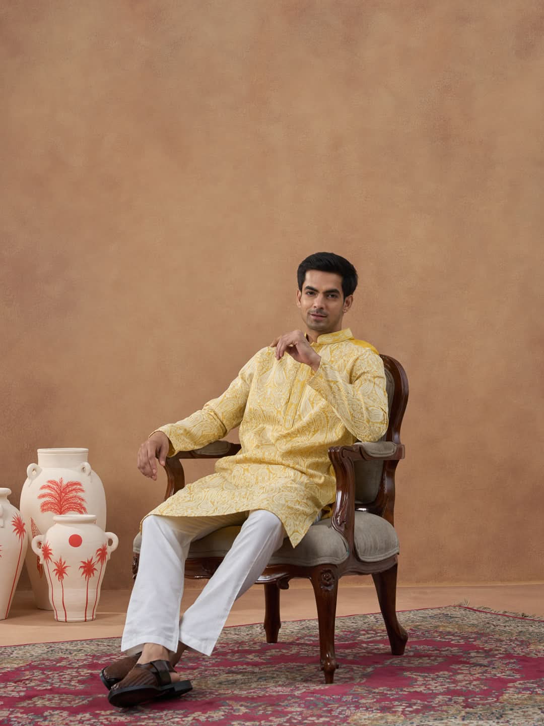 Yellow Paisley Embroidered Kurta Set