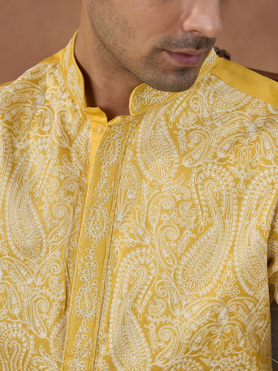 Yellow Paisley Embroidered Kurta Set
