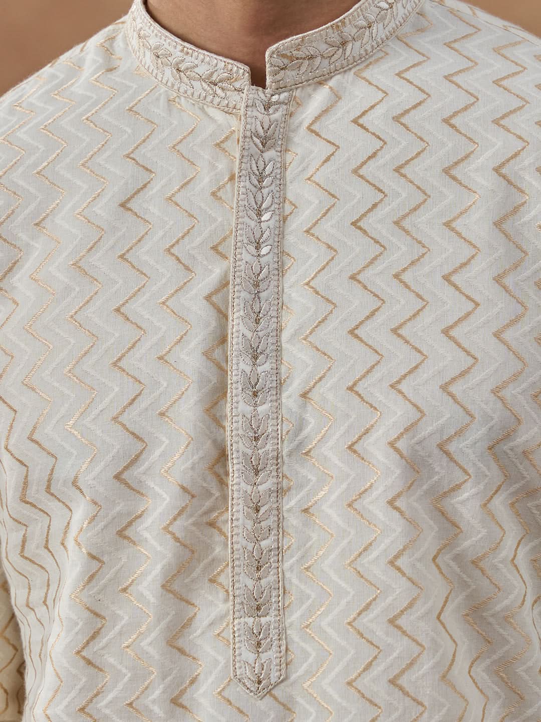 Cream Zig-Zag Embroidered Kurta Set