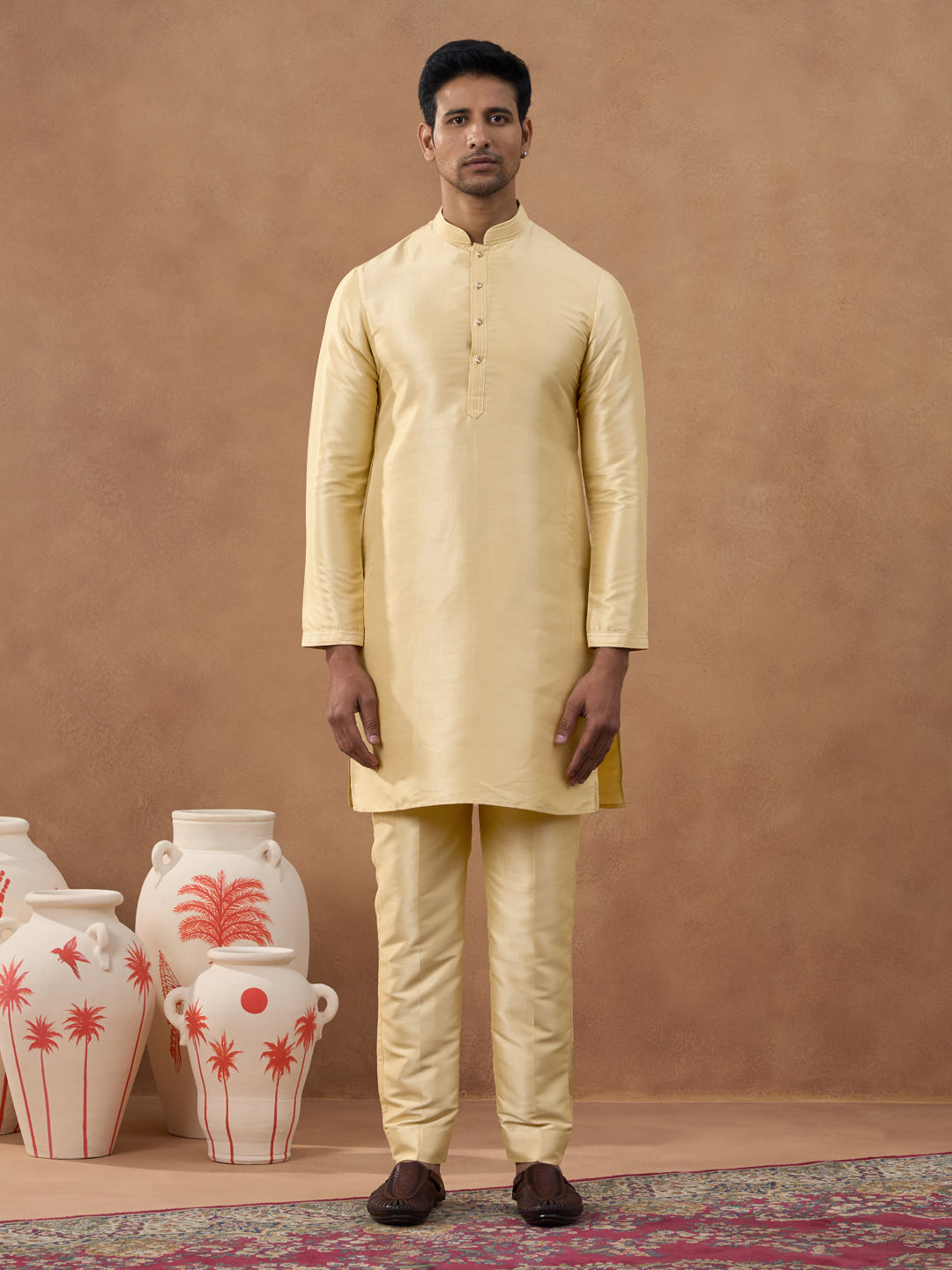 Gold Mirror Embroidery Jacket Kurta set