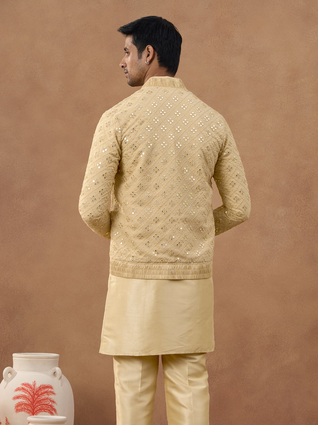 Gold Mirror Embroidery Jacket Kurta set