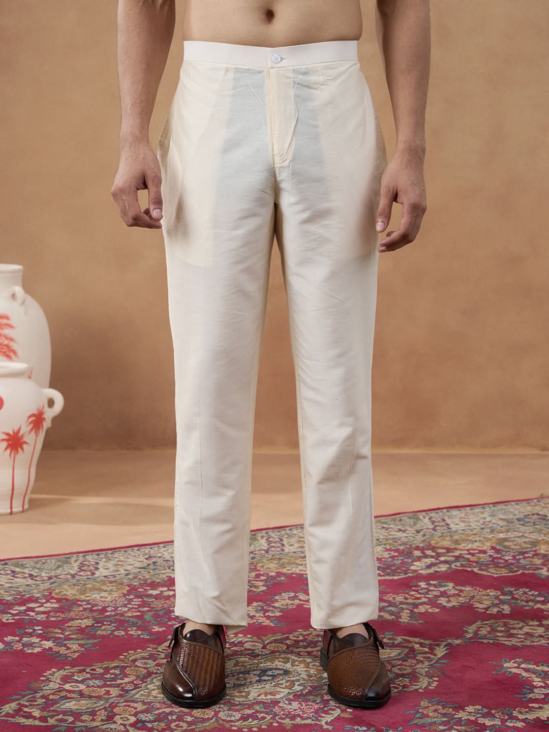 Peach Brocade Front-Open Kurta Set