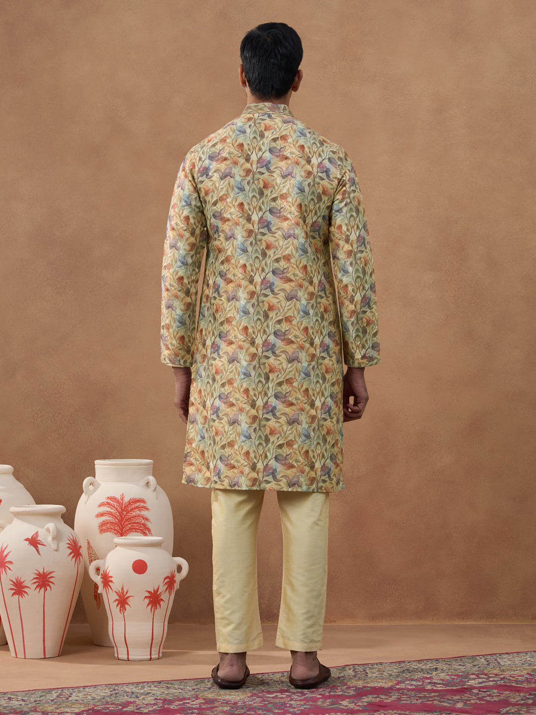 Floral Printed Beige Kurta Set