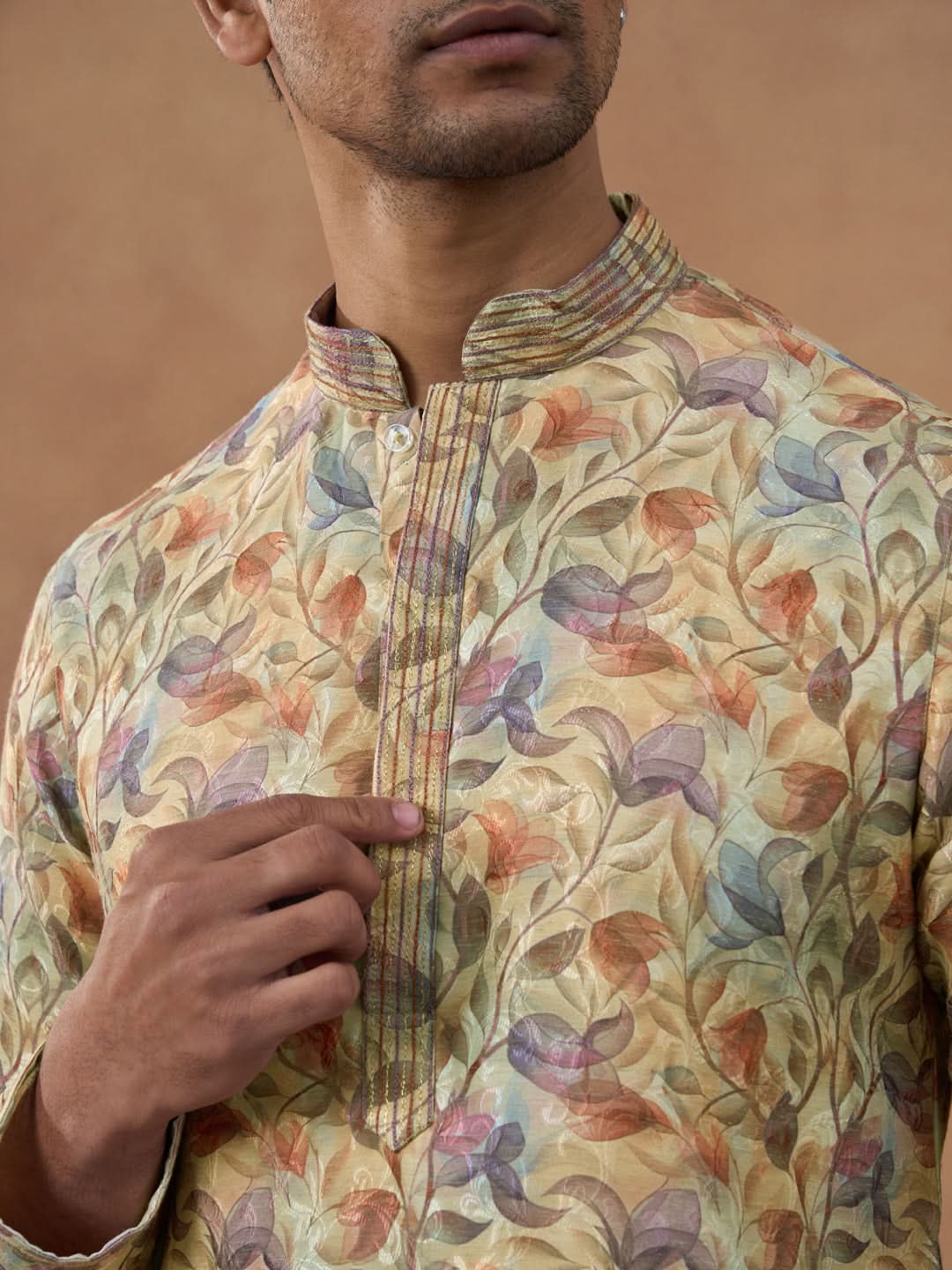 Floral Printed Beige Kurta Set