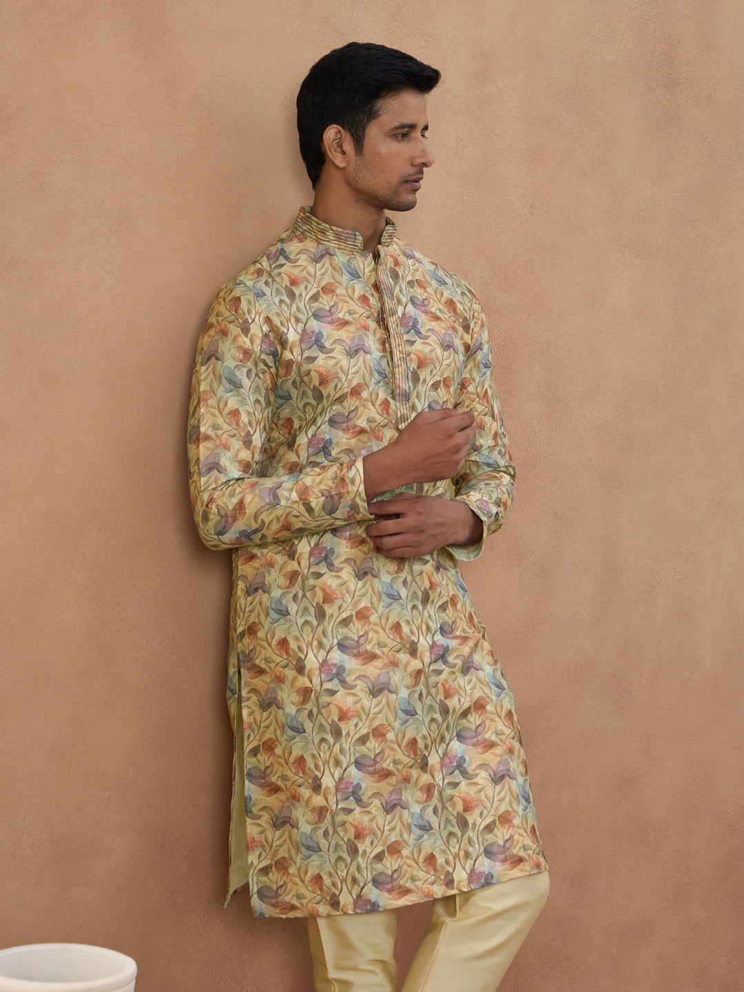 Floral Printed Beige Kurta Set