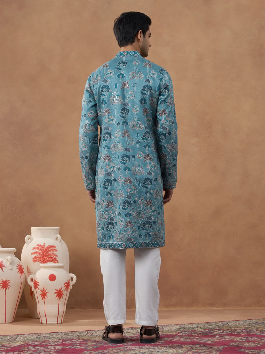 Teal Printed Cotton Kurta Set