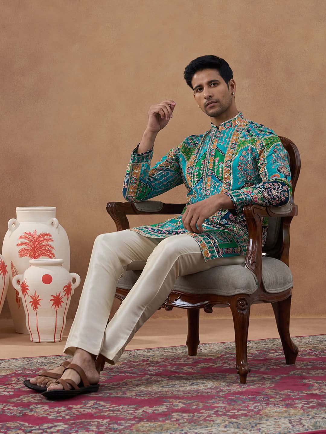Teal Multi-Color Printed Festive Kurta Set