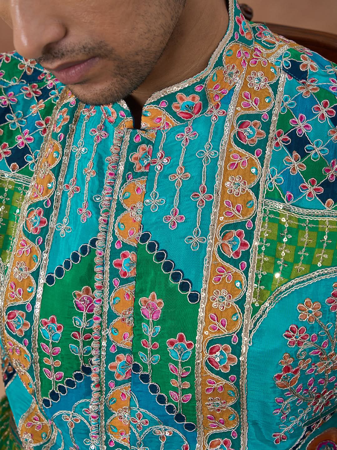 Teal Multi-Color Printed Festive Kurta Set