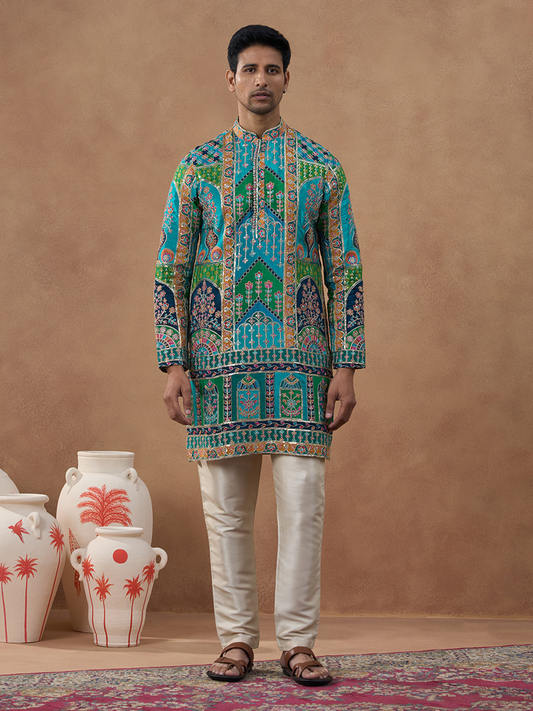 Teal Multi-Color Printed Festive Kurta Set