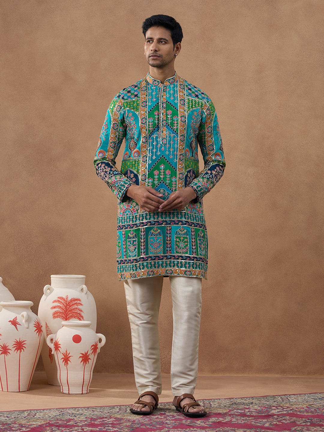 Teal Multi-Color Printed Festive Kurta Set