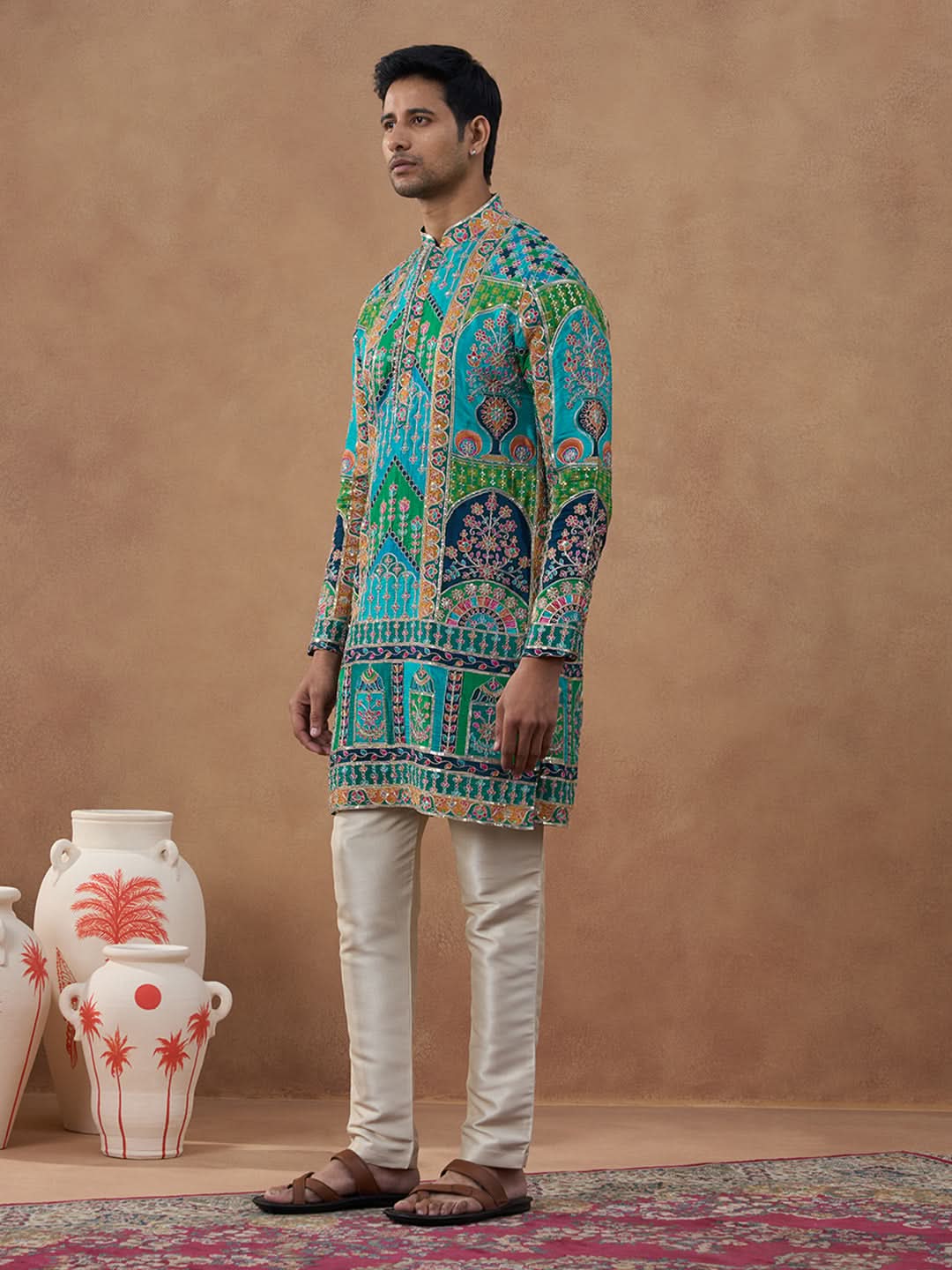 Teal Multi-Color Printed Festive Kurta Set