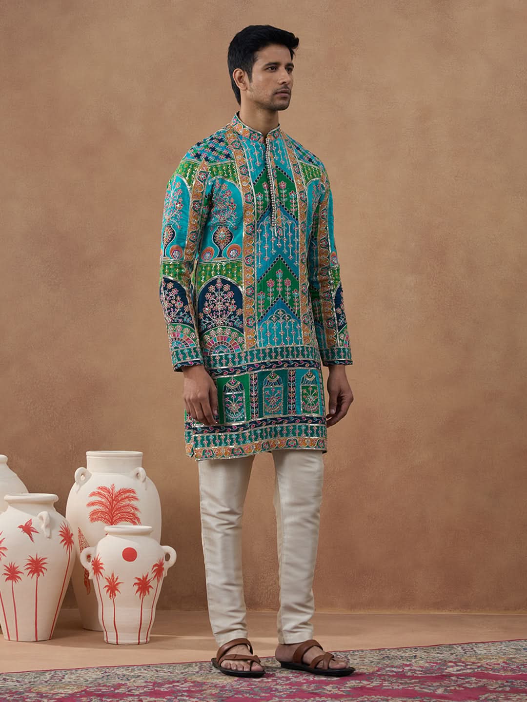 Teal Multi-Color Printed Festive Kurta Set