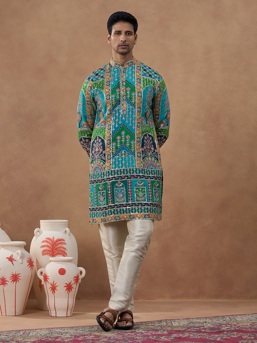 Teal Multi-Color Printed Festive Kurta Set