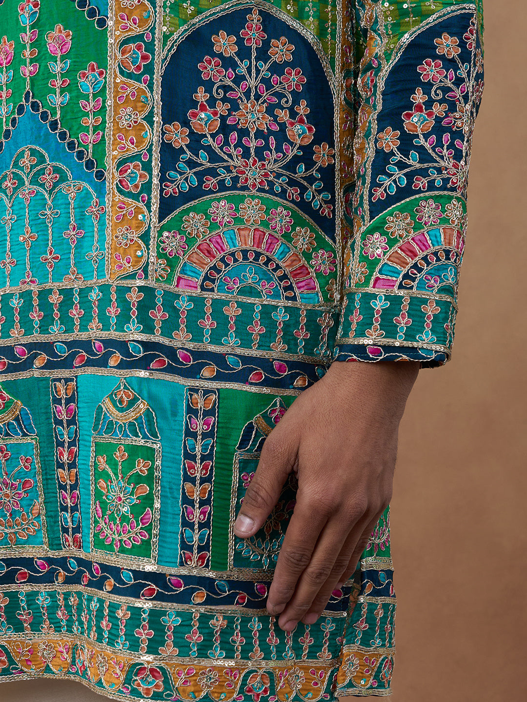 Teal Multi-Color Printed Festive Kurta Set