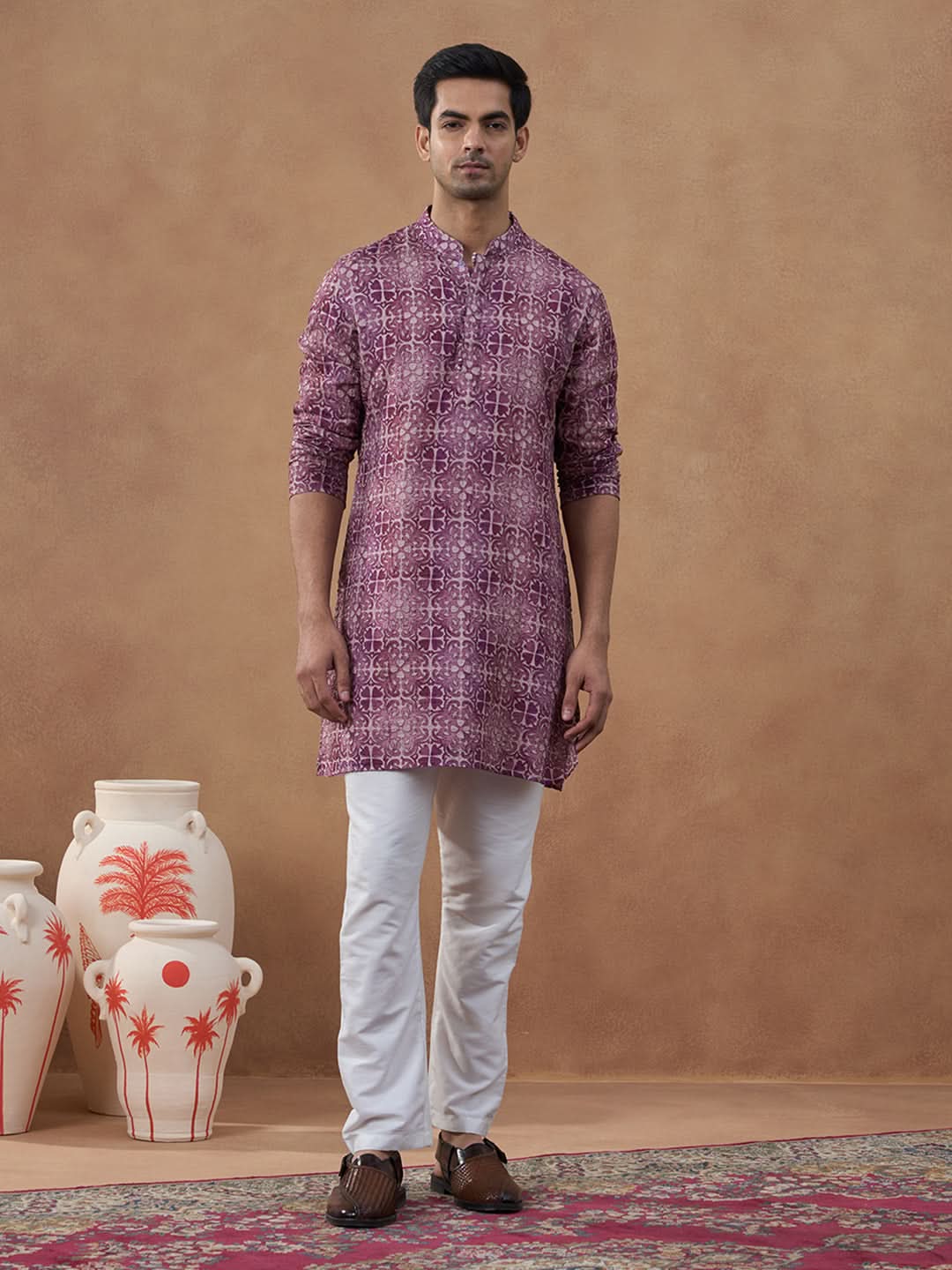 Wine Purple Heritage Motif Printed Kurta Set