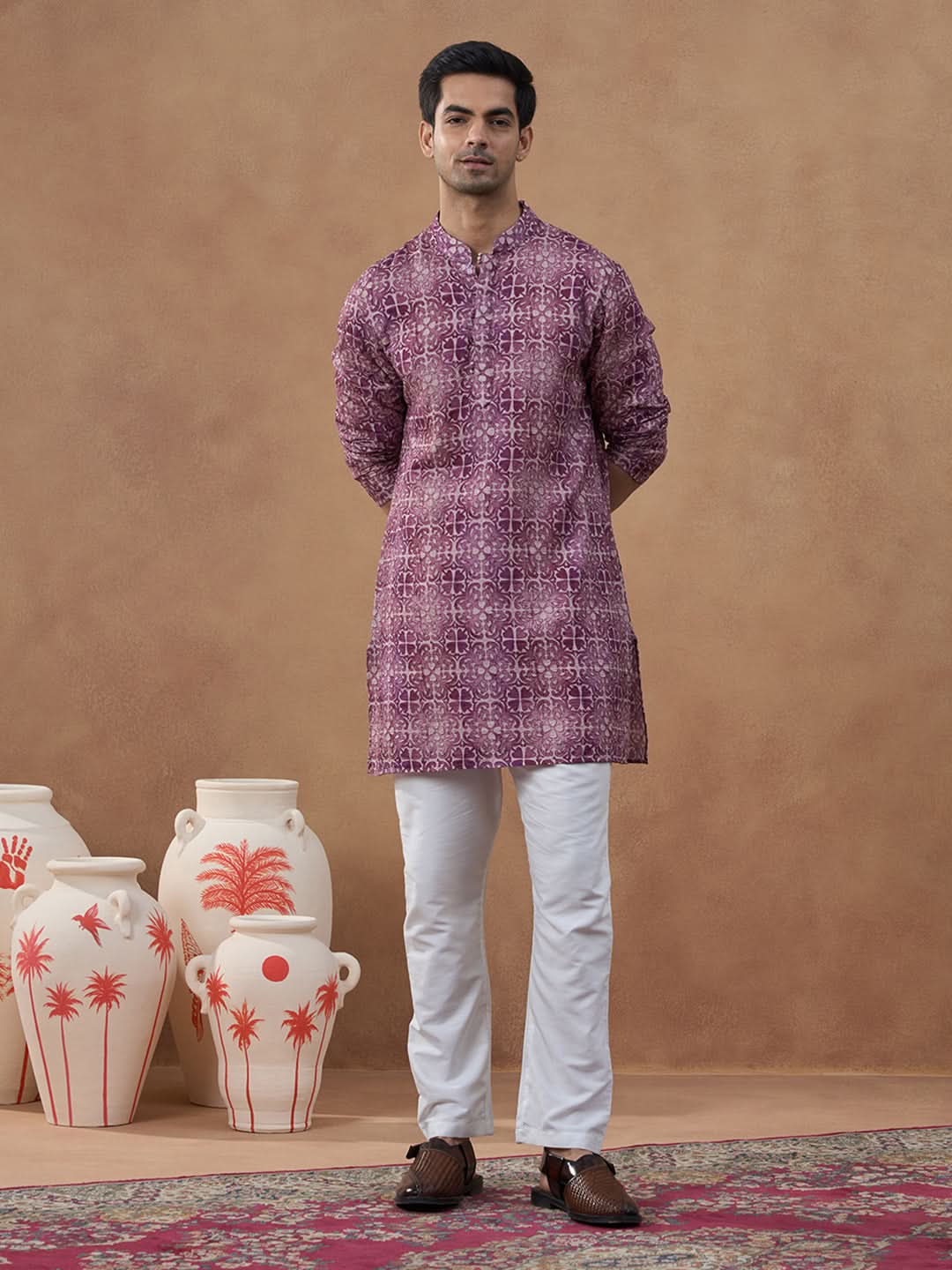 Wine Purple Heritage Motif Printed Kurta Set