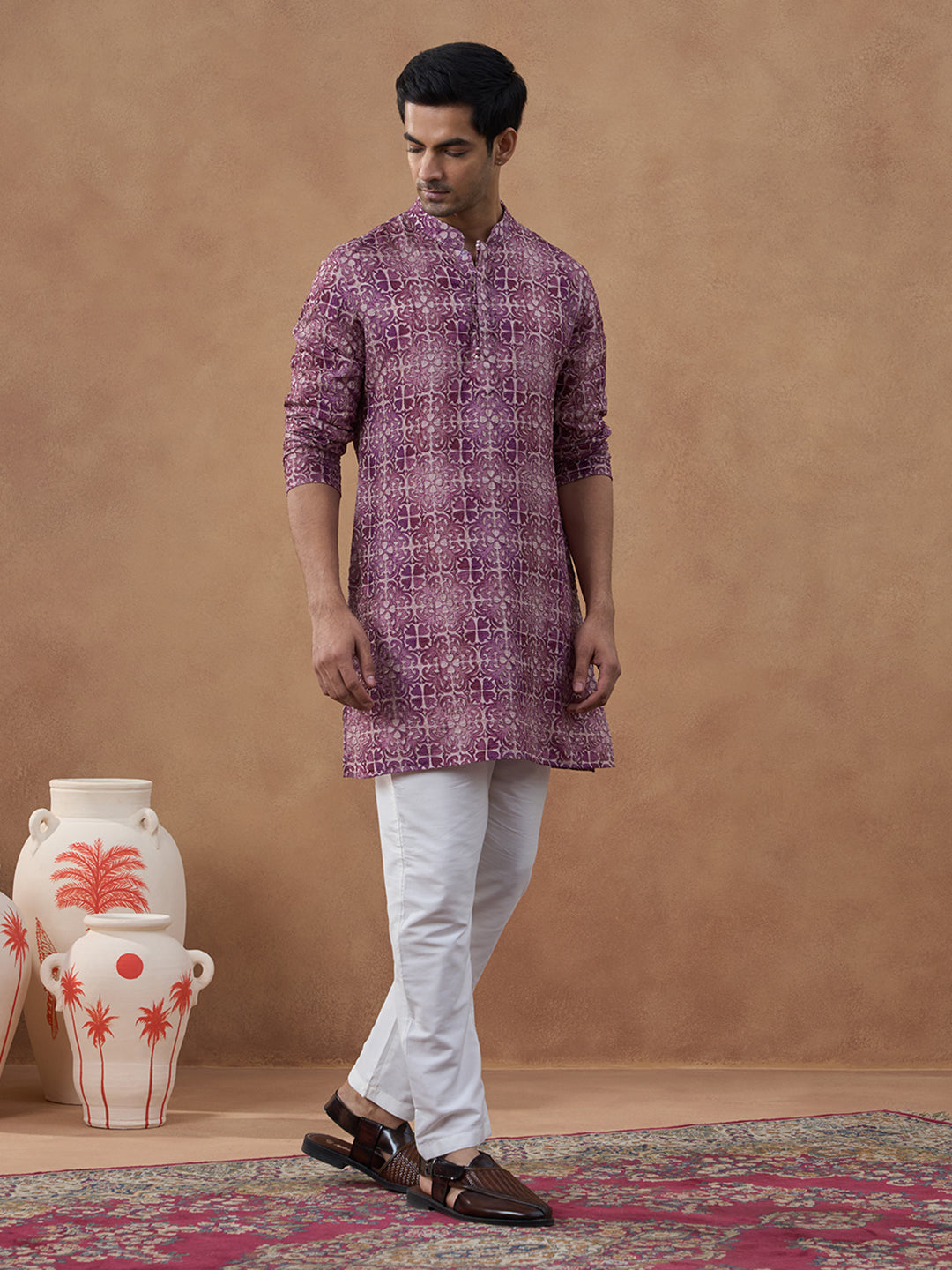 Wine Purple Heritage Motif Printed Kurta Set