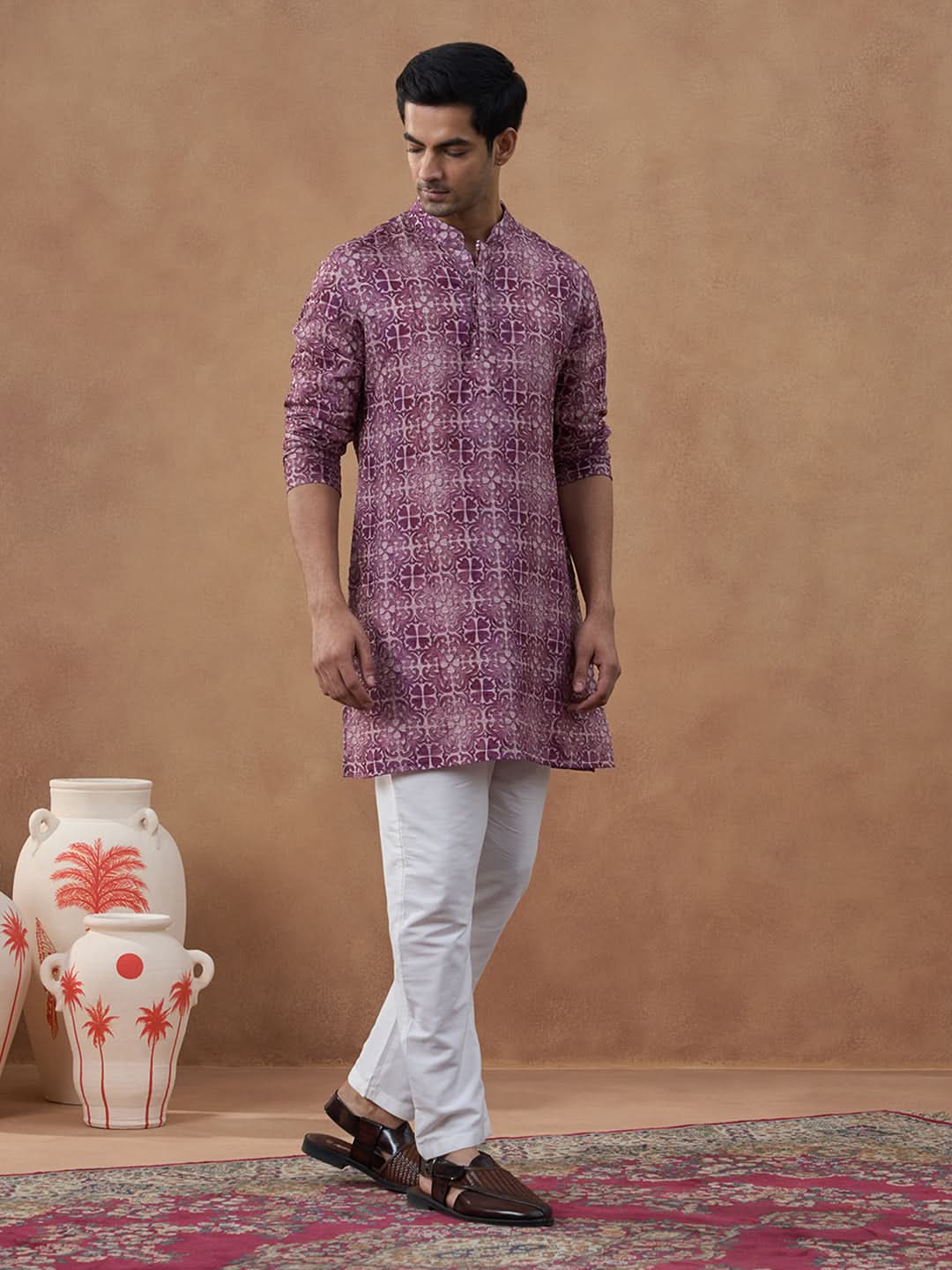 Wine Purple Heritage Motif Printed Kurta Set