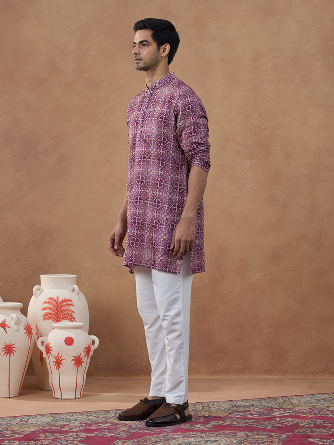 Wine Purple Heritage Motif Printed Kurta Set