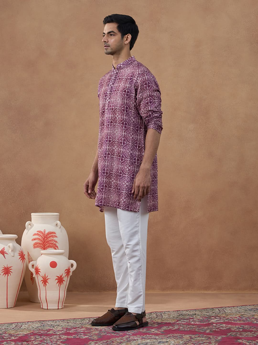 Wine Purple Heritage Motif Printed Kurta Set