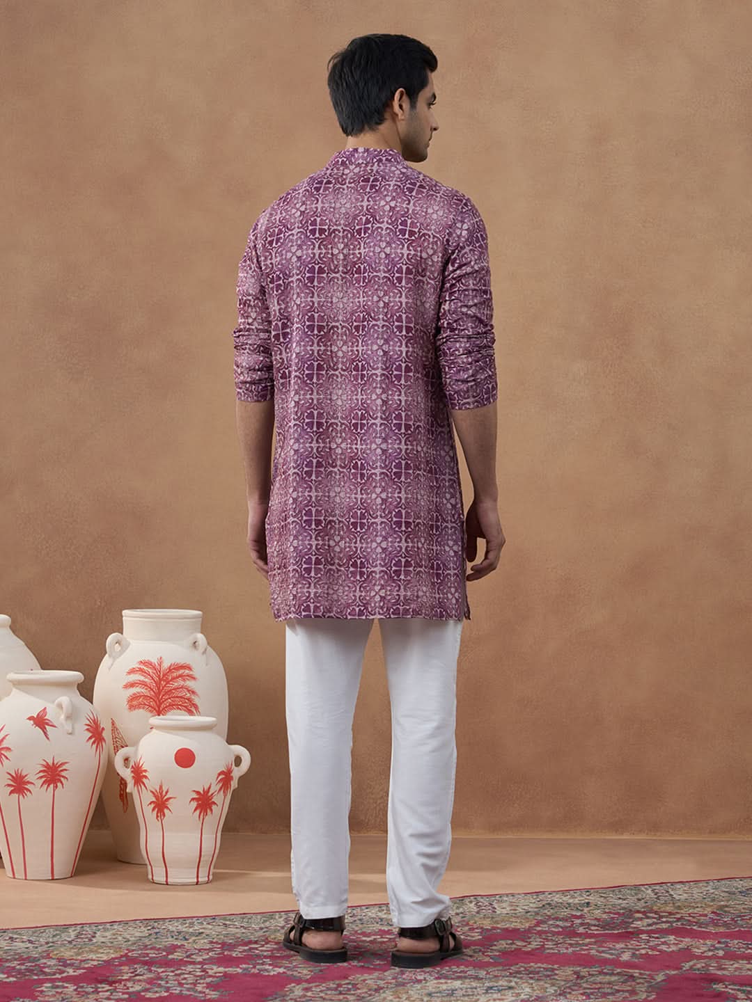 Wine Purple Heritage Motif Printed Kurta Set