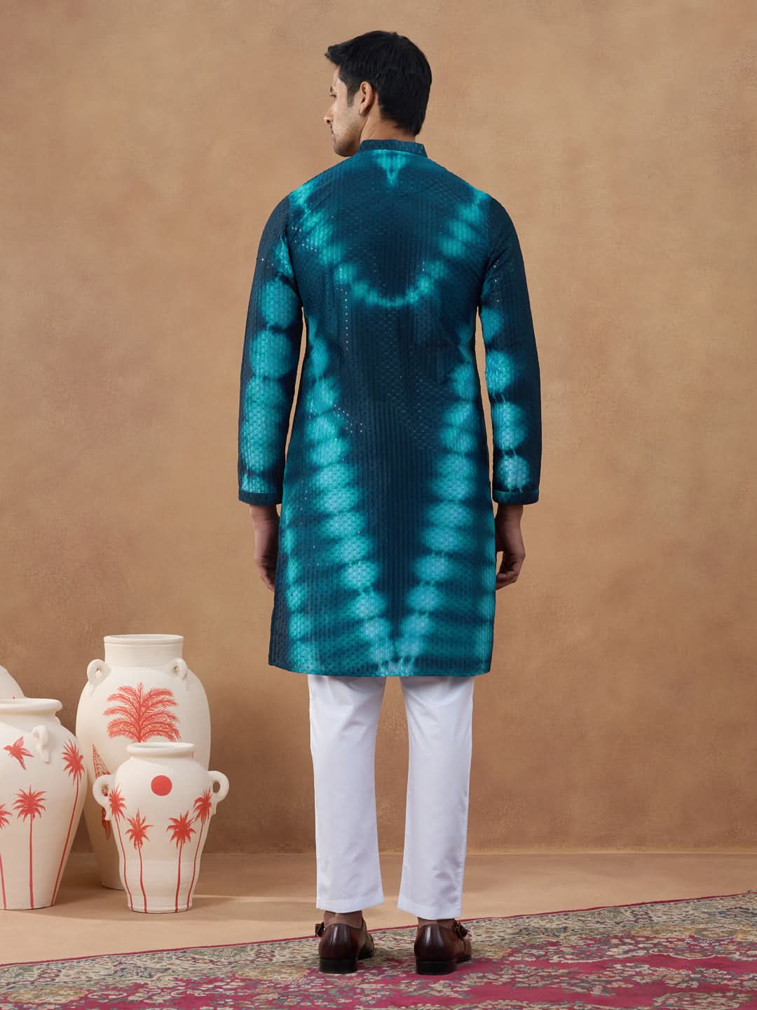 Teal Ombre Patterned Sequin Kurta Set