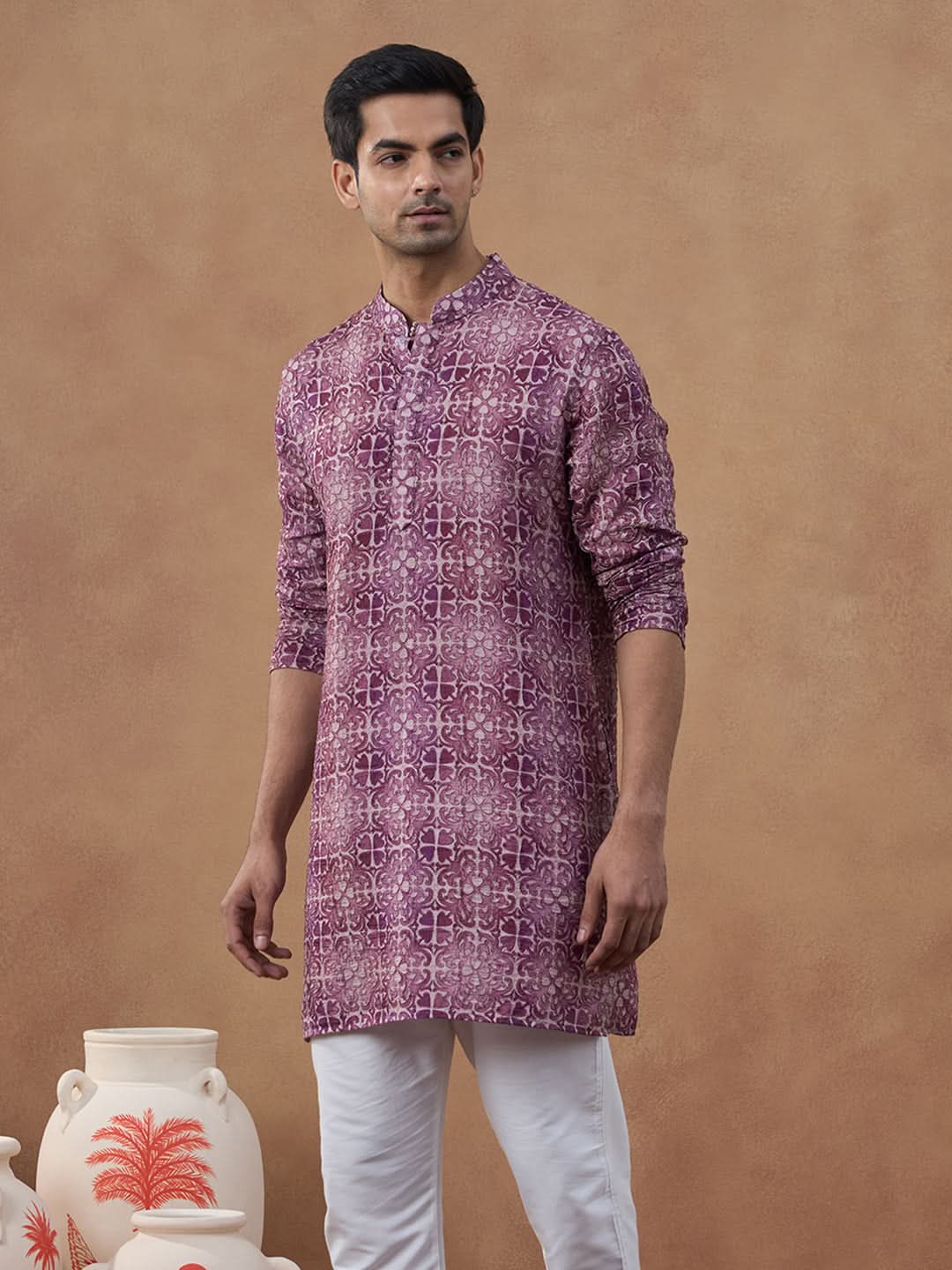 Wine Purple Heritage Motif Printed Kurta Set