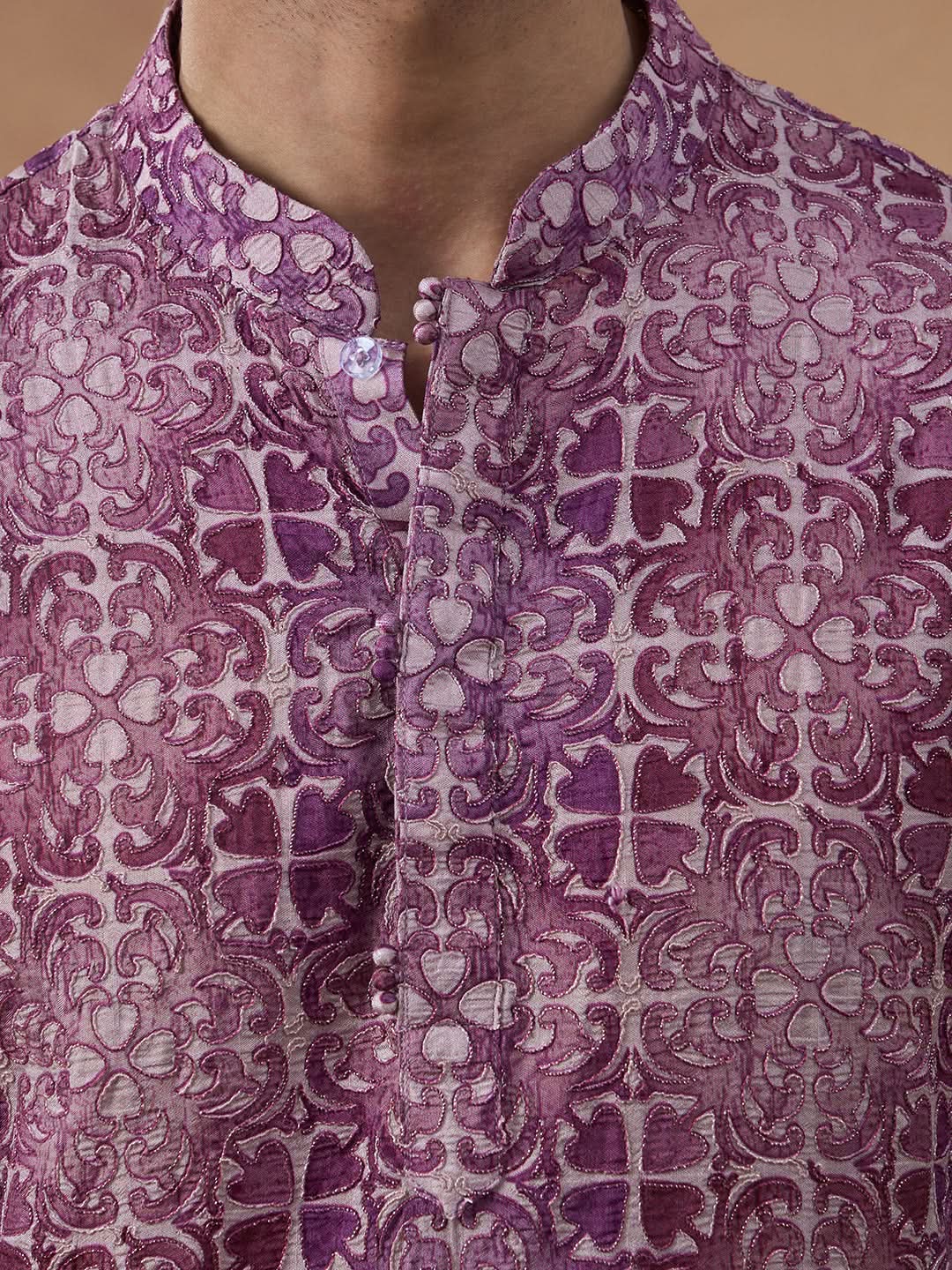 Wine Purple Heritage Motif Printed Kurta Set