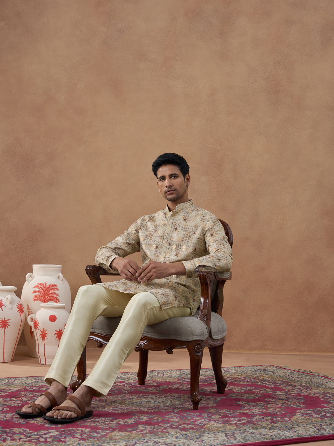 Beige Kurta Set with Subtle Gold Detailing