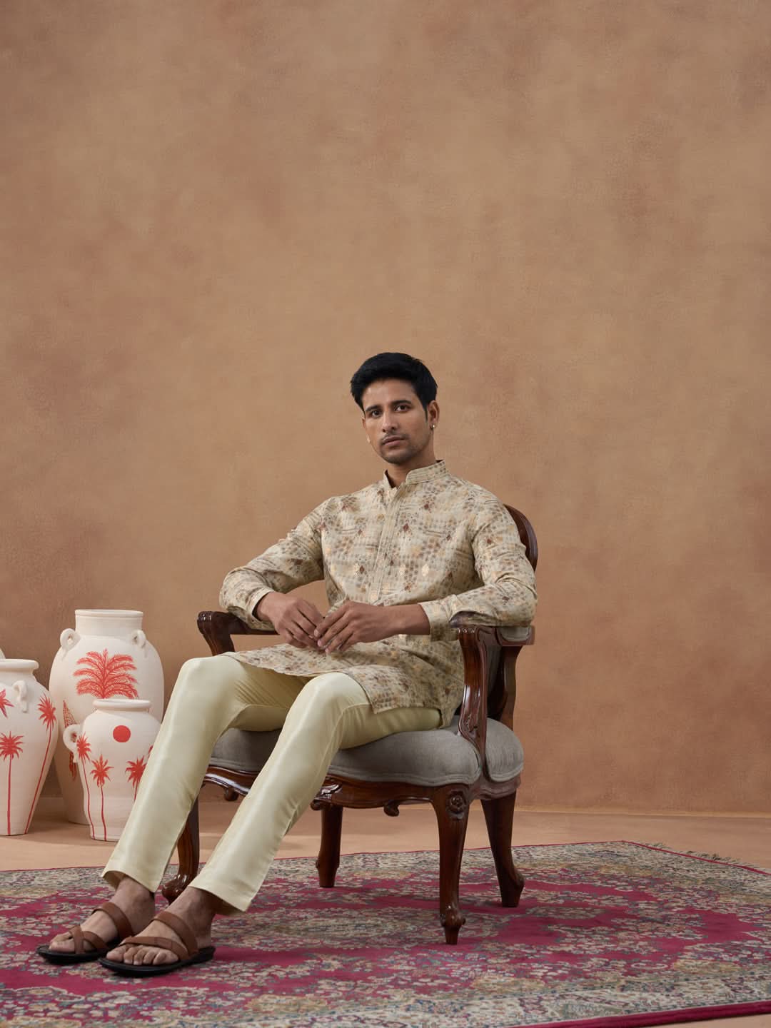 Beige Kurta Set with Subtle Gold Detailing
