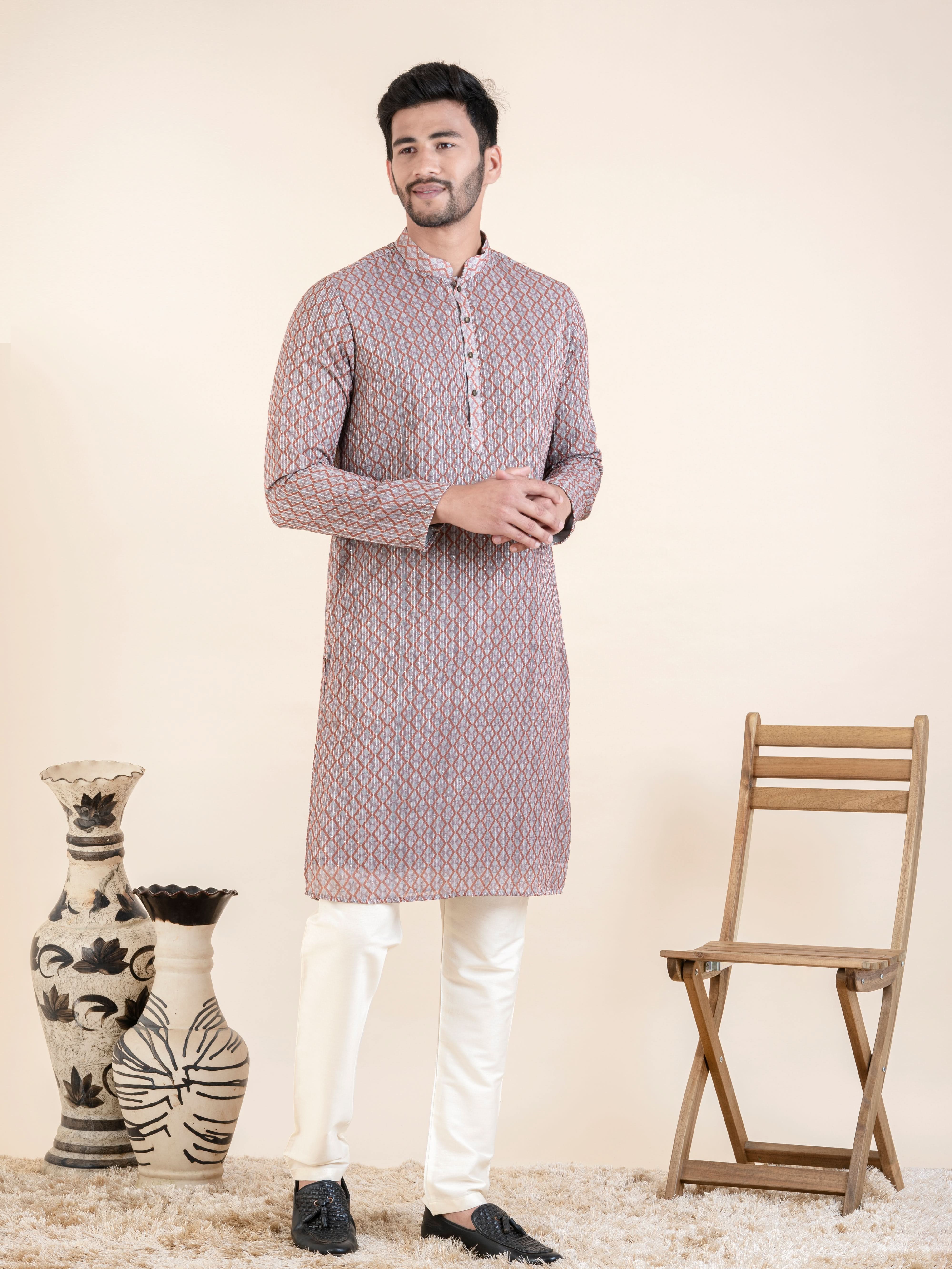 Grey Rust Printed Kurta Set