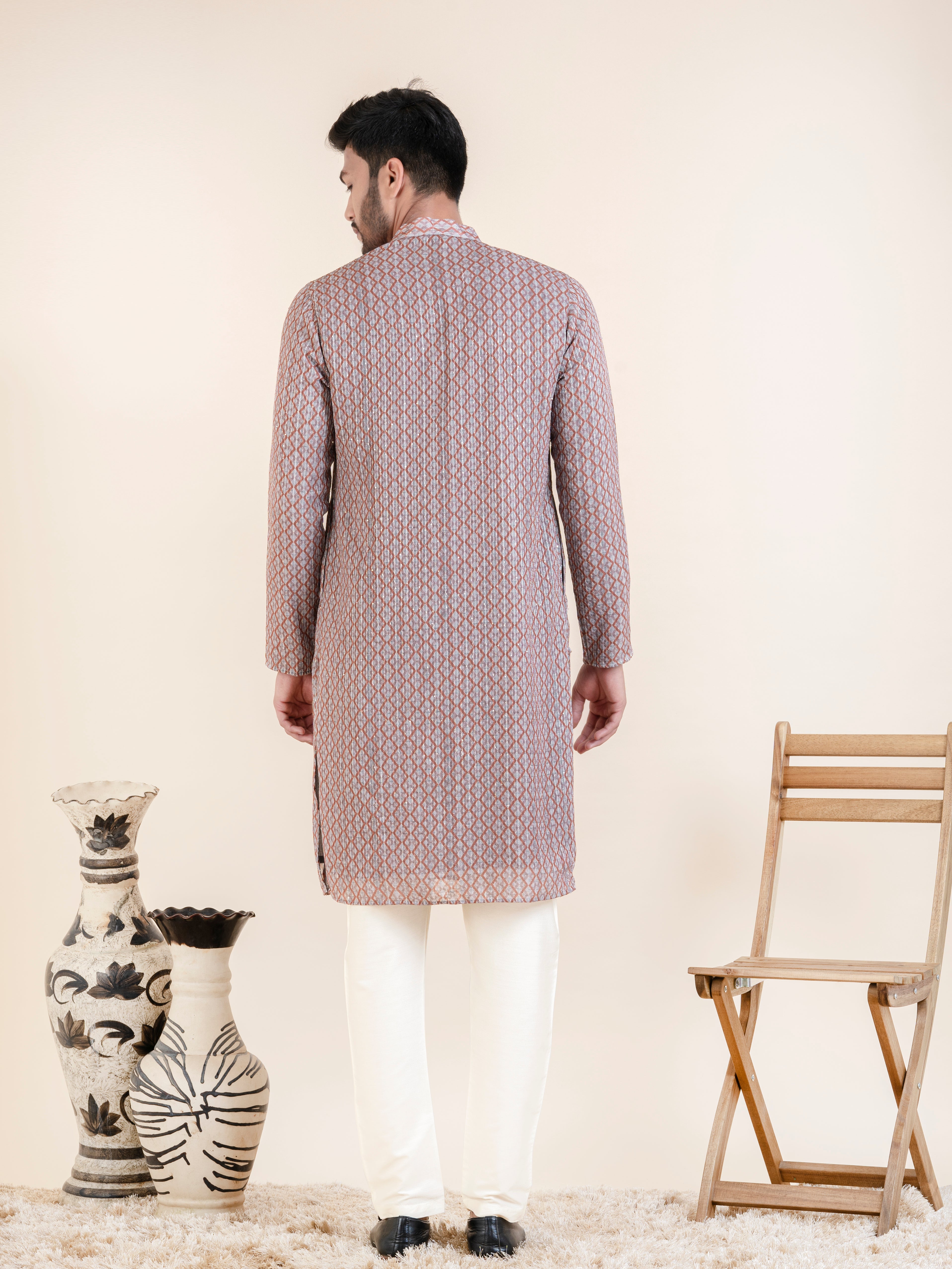 Grey Rust Printed Kurta Set