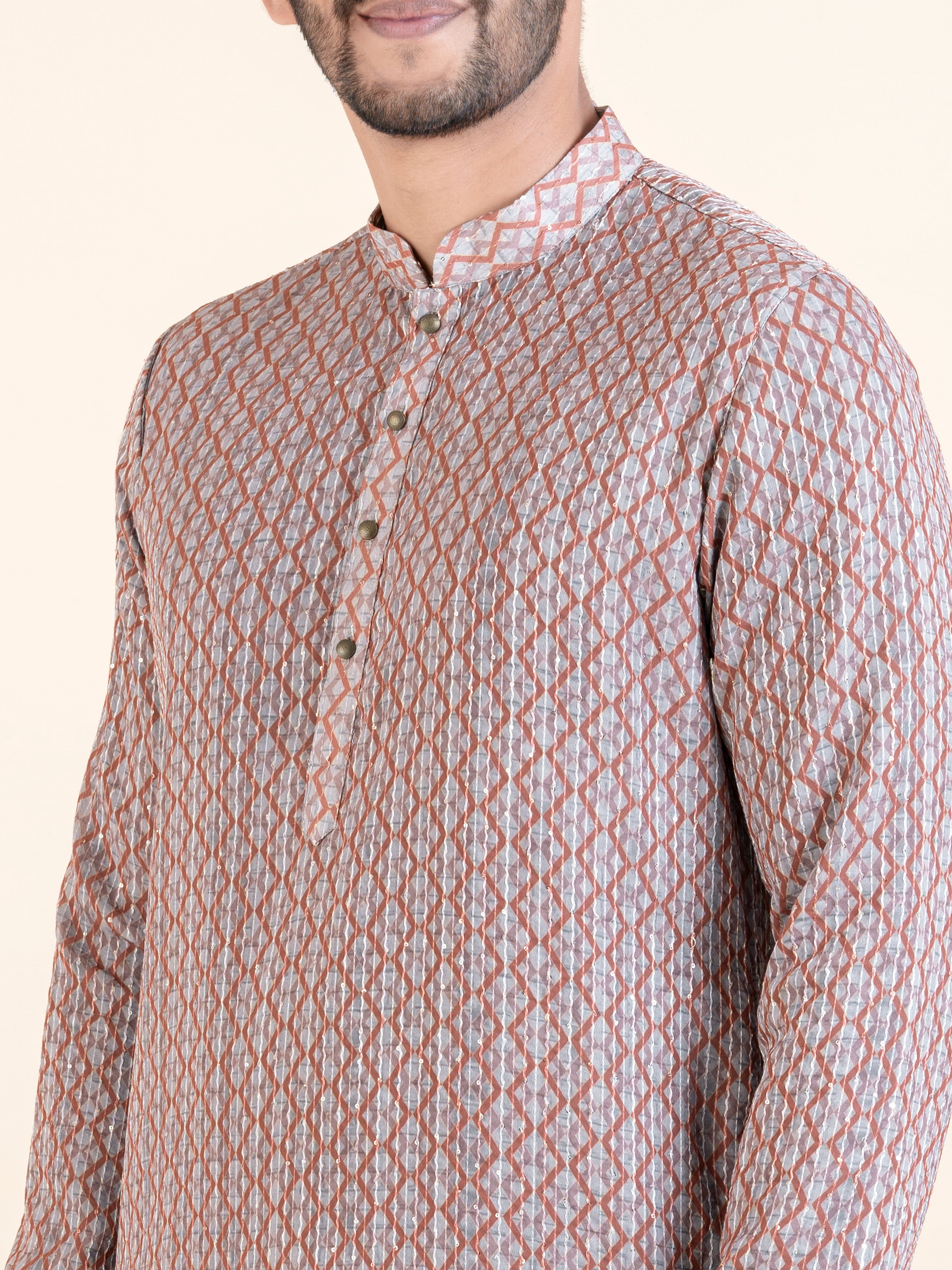 Grey Rust  Printed Kurta Set