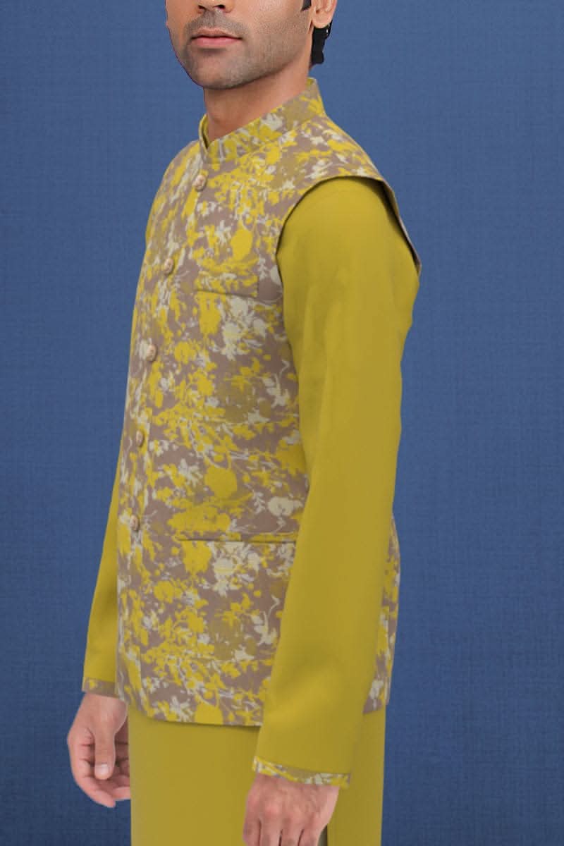 Yellow Floral Jacquard Jacket
