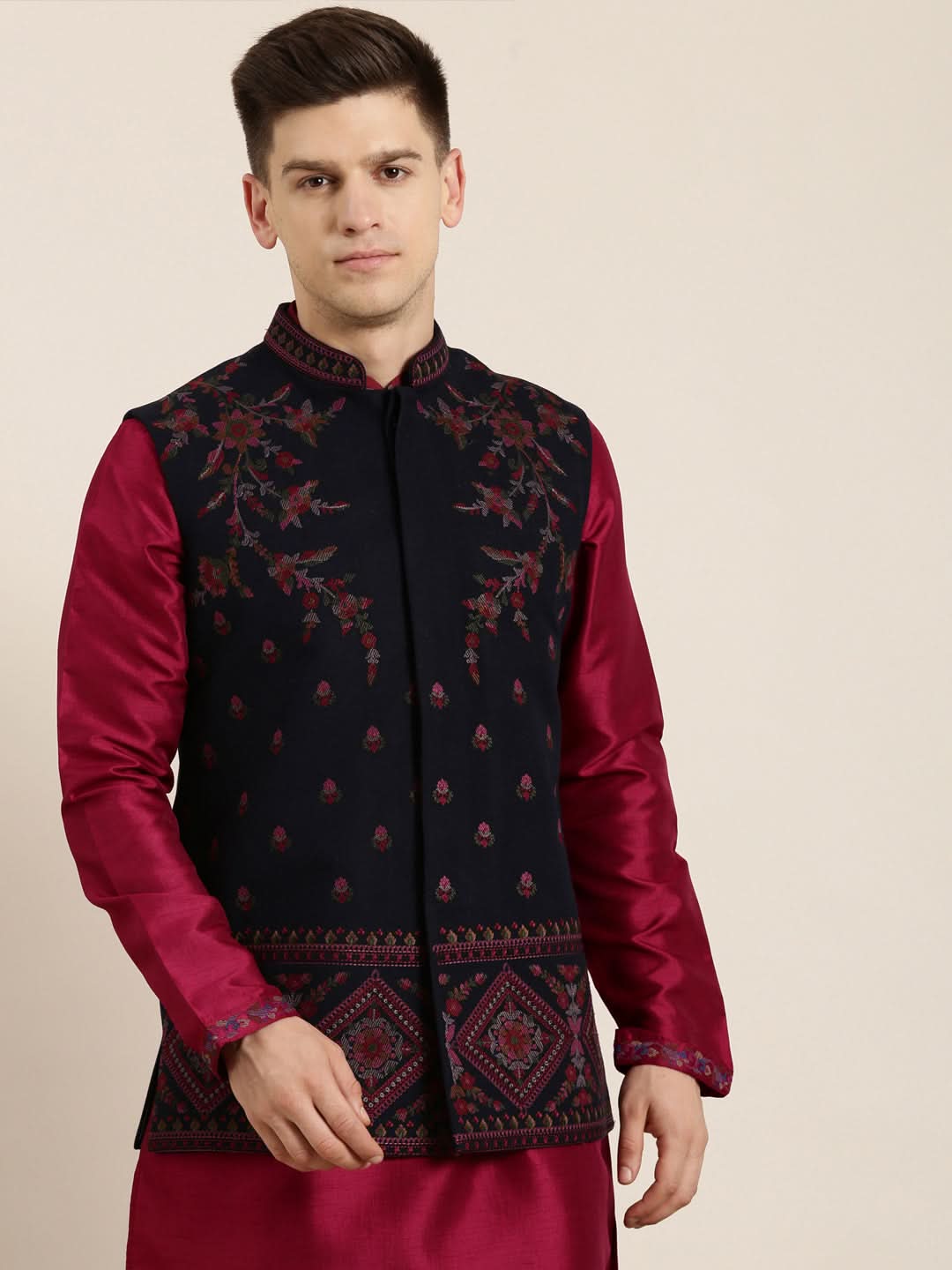 Navy Pashmina Embroidered Jacket