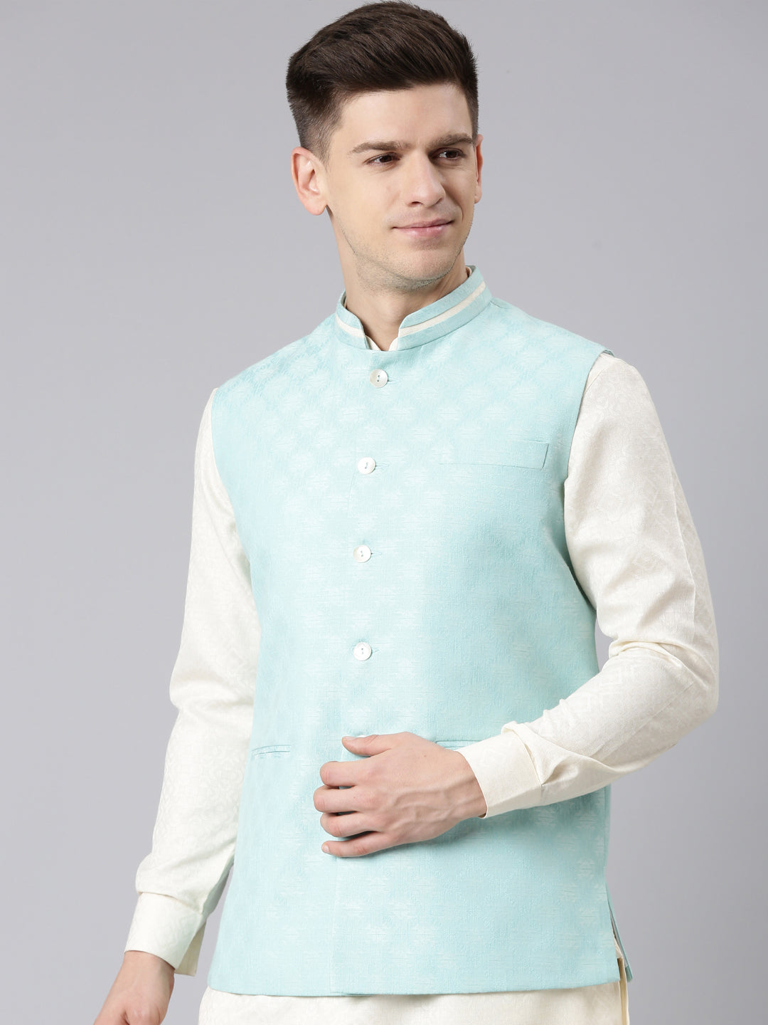 Light Blue Cotton Jacquard Jacket