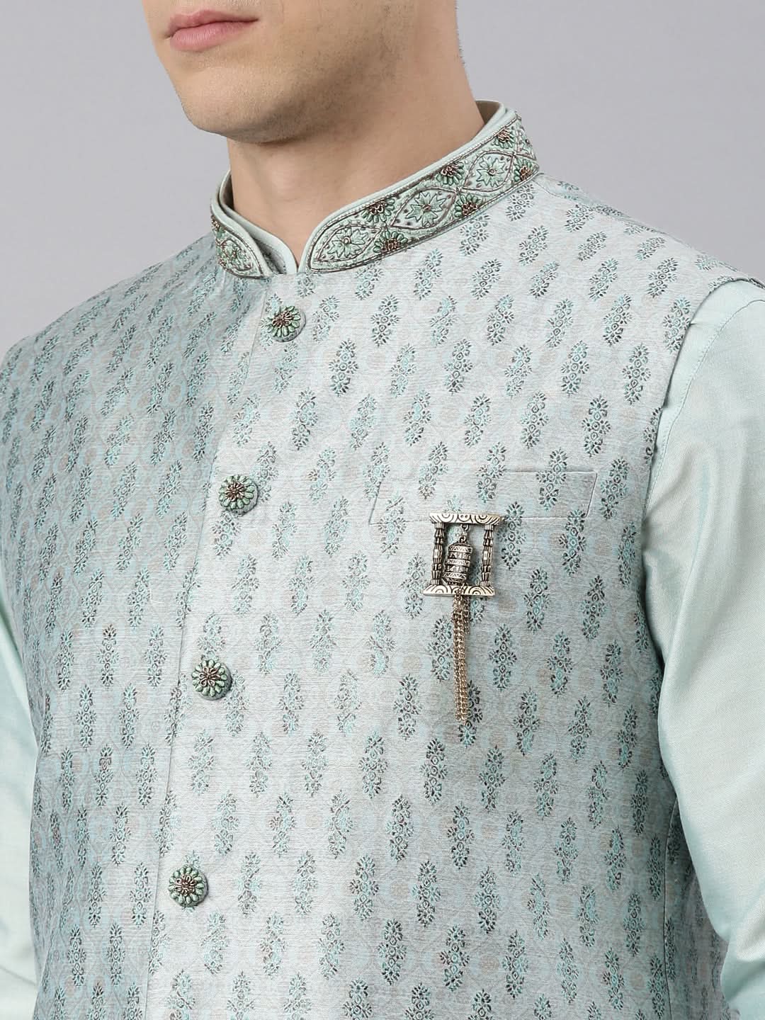 Light Blue Printed Jacquard Jacket